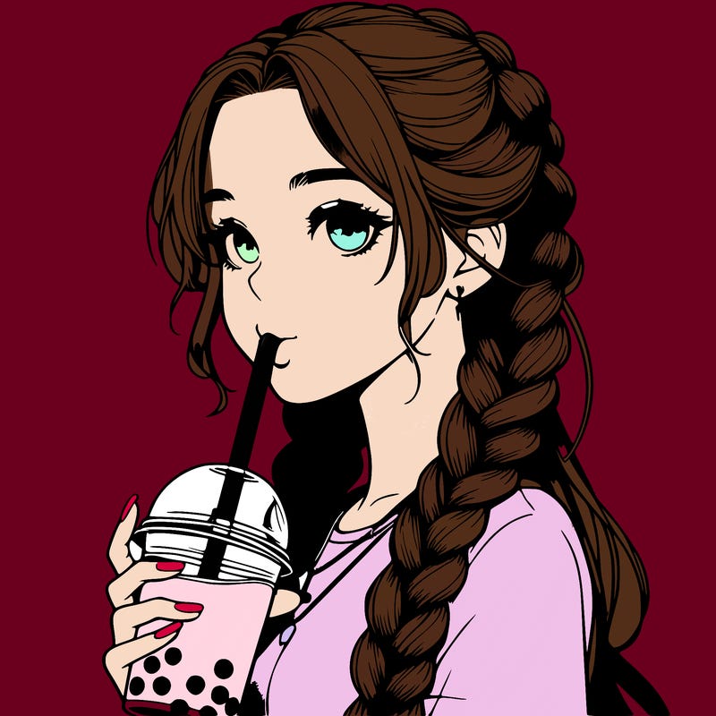 realistic girl with braided hair drinking boba