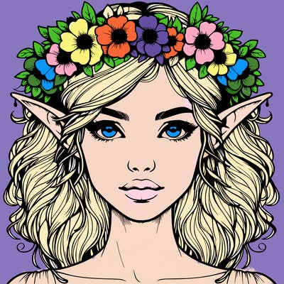 realistic female elf with flower crown
