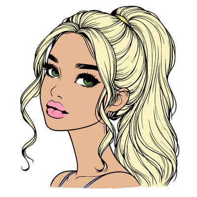 realistic girl with a ponytail on her hair and lips