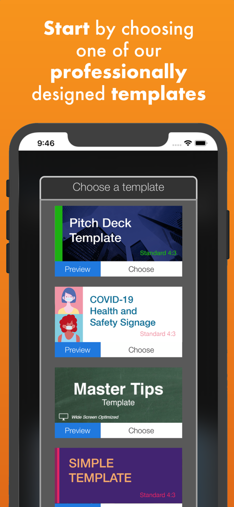 FlowVella Presentation App - FlowVella app interface showing professionally designed presentation templates on a smartphone screen.