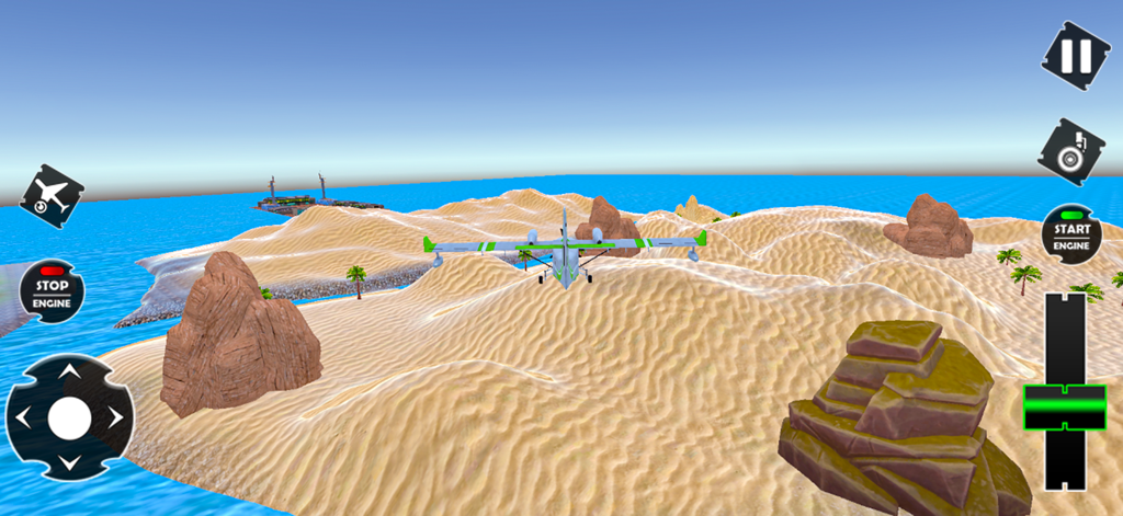 Airplane Simulator 3D Plane - Airplane flying over a desert island in 3D simulator
