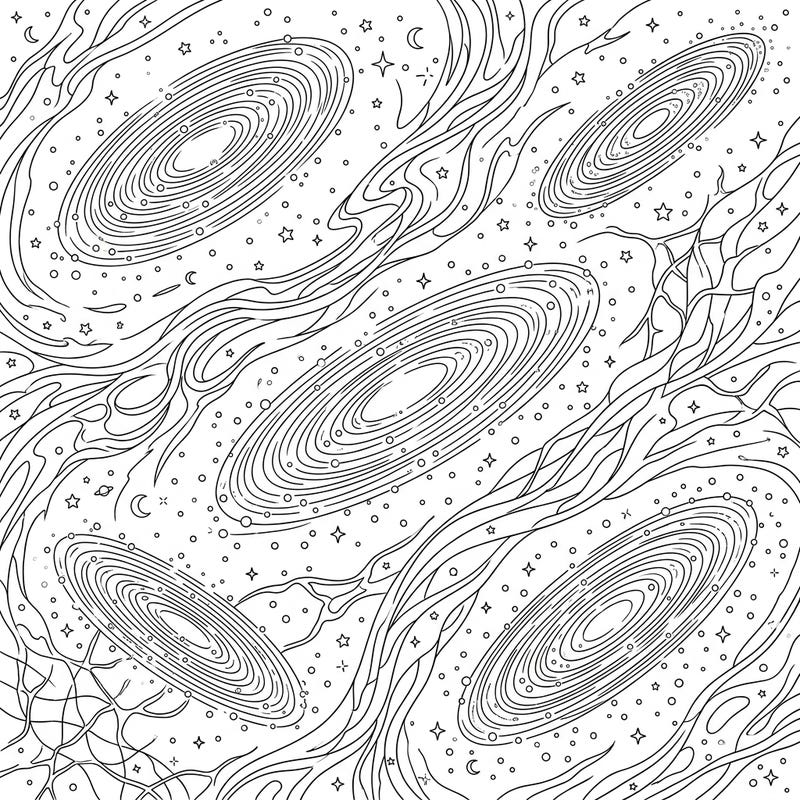 Dive into the vastness of space with this captivating coloring page featuring magnificent elliptical galaxies. Designed with intricate details for a challenging and rewarding creative experience for teens.