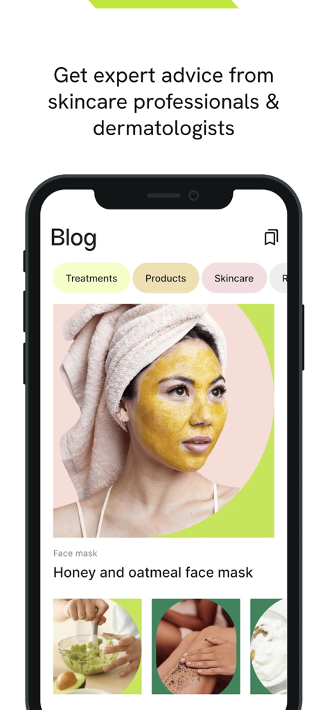 glowy AI - Skincare assistant - La pantalla del blog de la aplicación glowy AI que muestra artículos y consejos de cuidado de la piel de dermatólogos