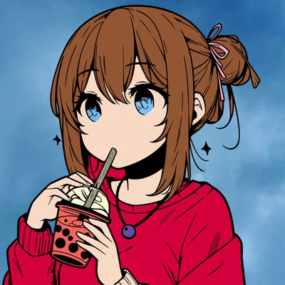 manga character drinking boba