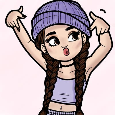 realistic teenage girl with braids and a beanie and crop top doing 🫶🏼