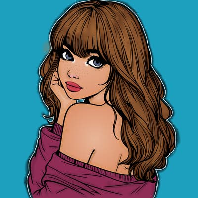 realistic girl with bangs looking over her shoulder