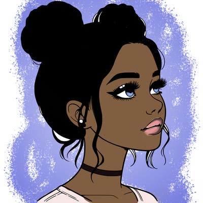 realistic girl with buns on the top of her head