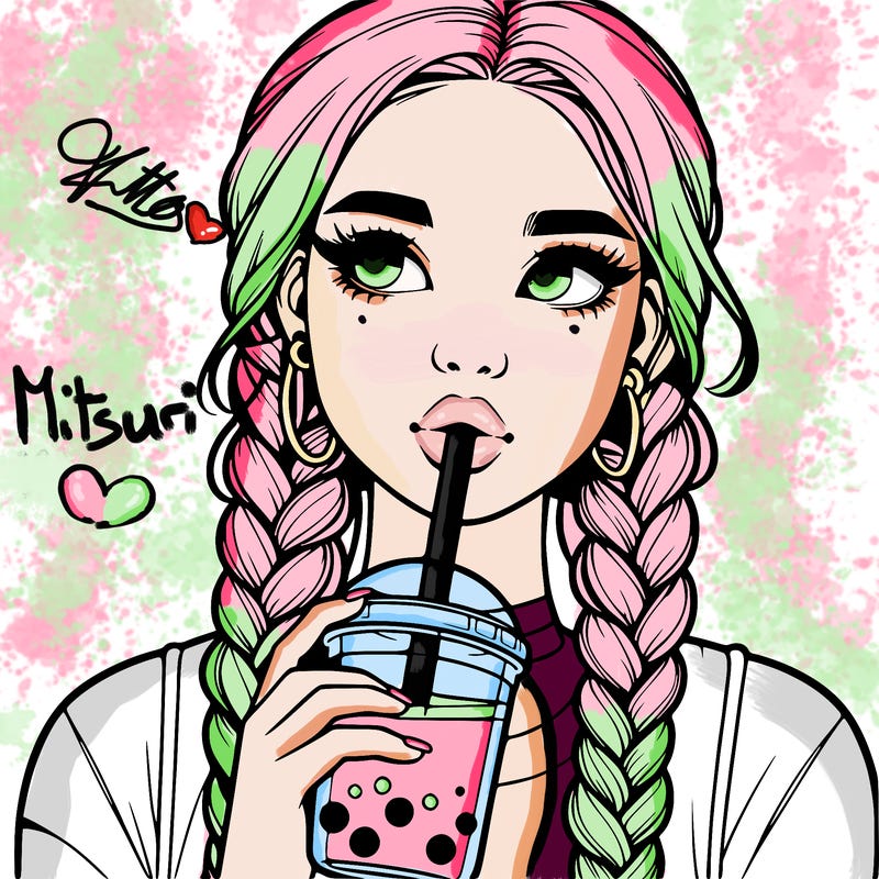 realistic girl with braided hair drinking boba