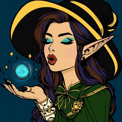 realistic elf casting a spell with lips