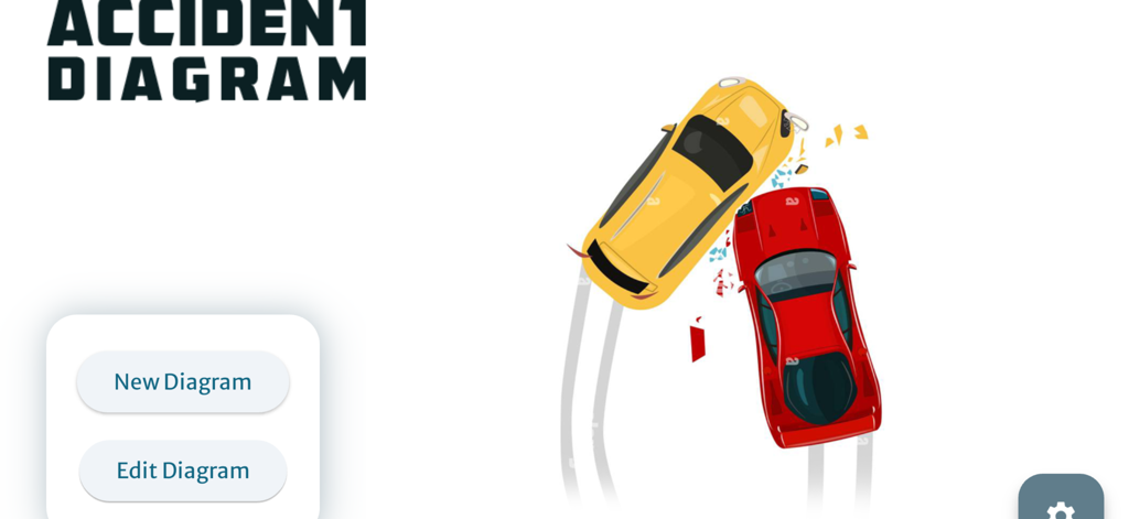 Accident Diagram DB - Accident Diagram DB home screen featuring a car crash illustration and buttons to create or edit a diagram.