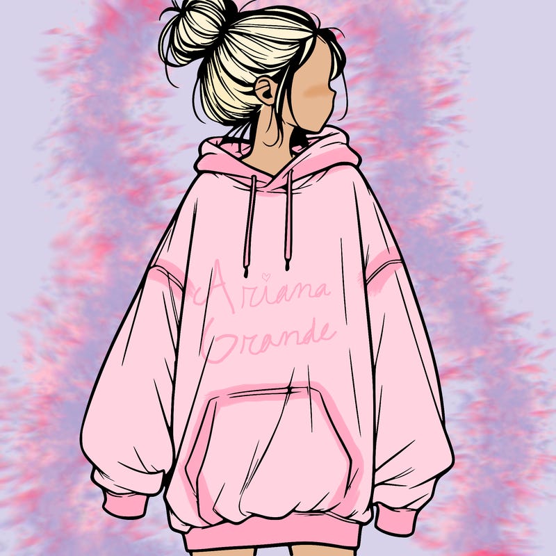 realistic girl with a oversized sweatshirt on and a bun