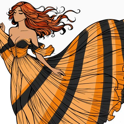 realistic woman in dress flowing the the wind