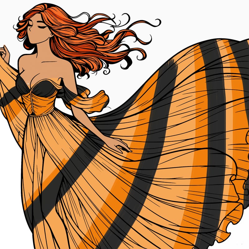 realistic woman in dress flowing the the wind