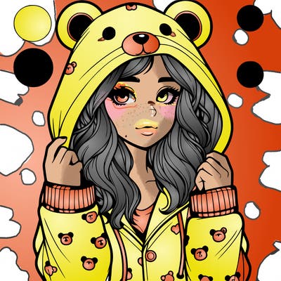 realistic girl in a animal pjs hoodie