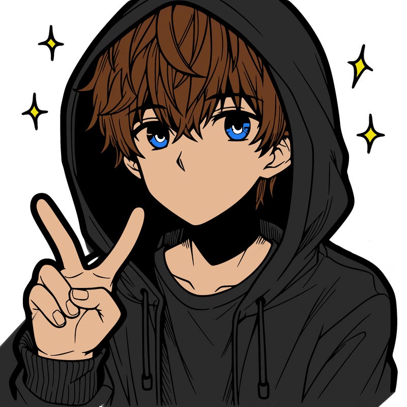 teenage manga boy in a hoodie, doing ✌