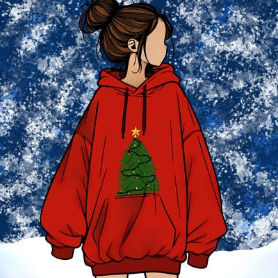 realistic girl with a oversized sweatshirt on and a bun