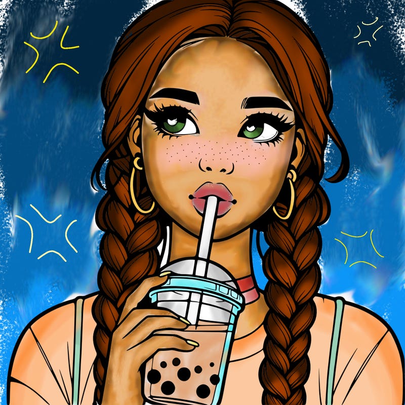 realistic girl with braided hair drinking boba