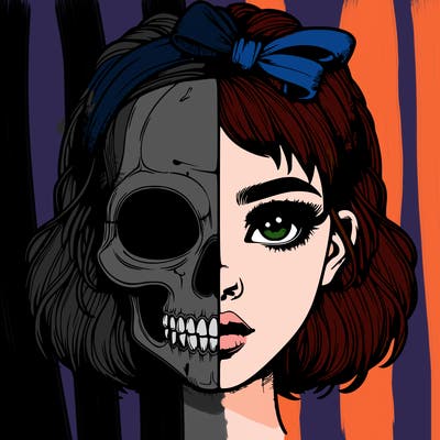 realistic girl with half skull mask