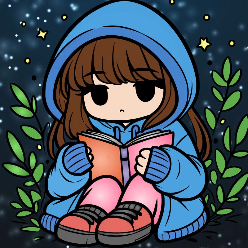 girl in oversized hoodie reading a book
