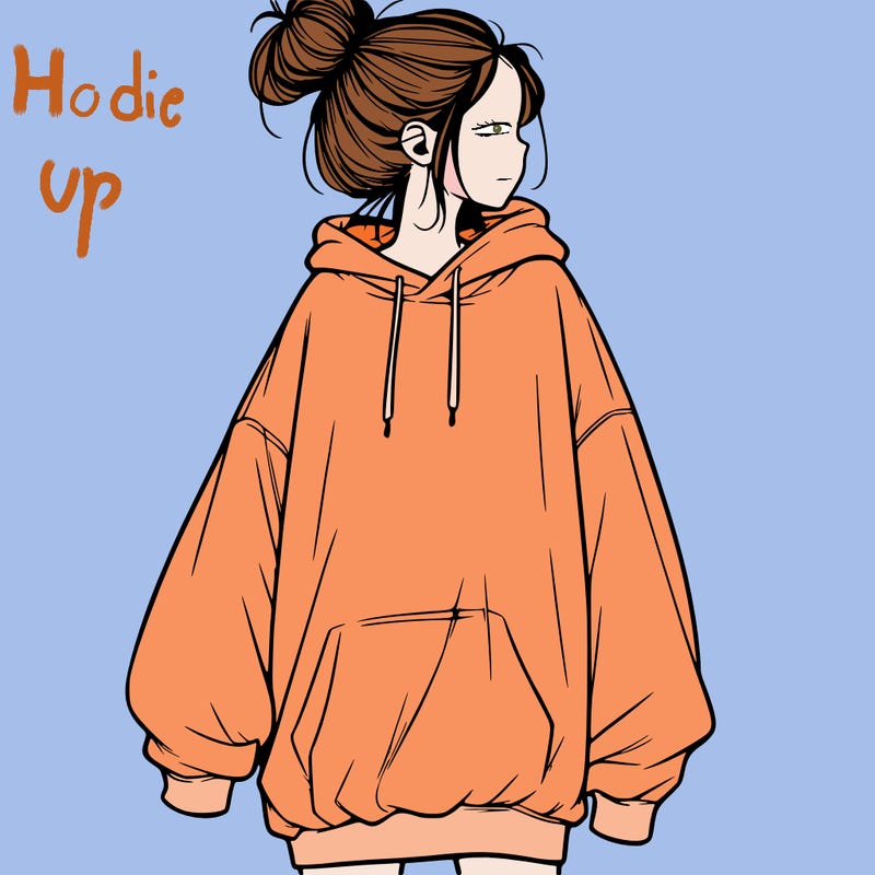 realistic girl with a oversized sweatshirt on and a bun