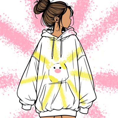 realistic girl with a oversized sweatshirt on and a bun