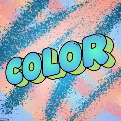 a sign that says color in bubble writing