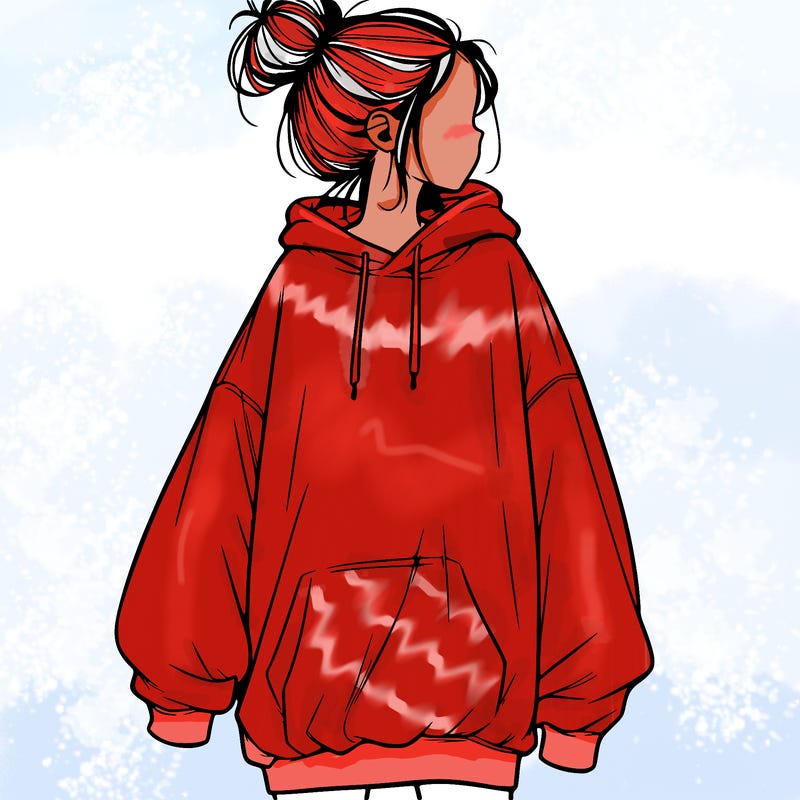 realistic girl with a oversized sweatshirt on and a bun