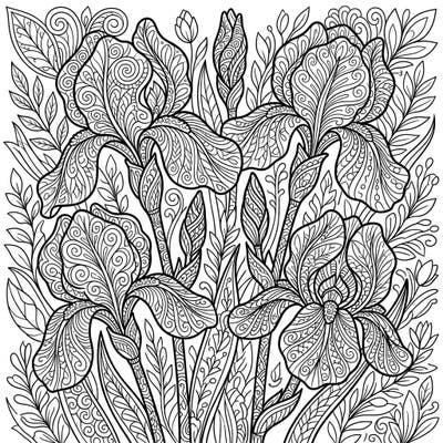 Delight in the intricate beauty of our Zentangle Purple Irises coloring page, featuring stunning floral patterns designed for mindful artistic expression. This detailed template invites you to unwind and bring vibrant life to each unique botanical motif.