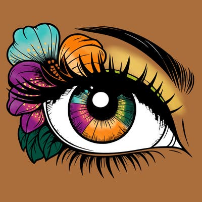 realistic eye with flower