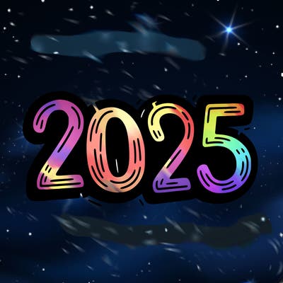 one line scrawled numbers sketch design “2025”