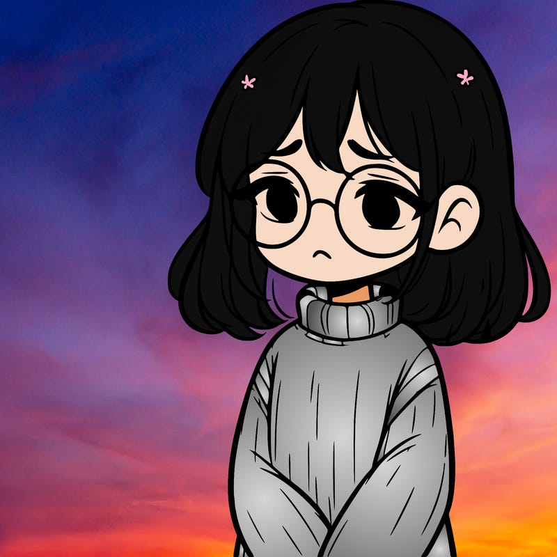 sad girl with glasses in a sweater
