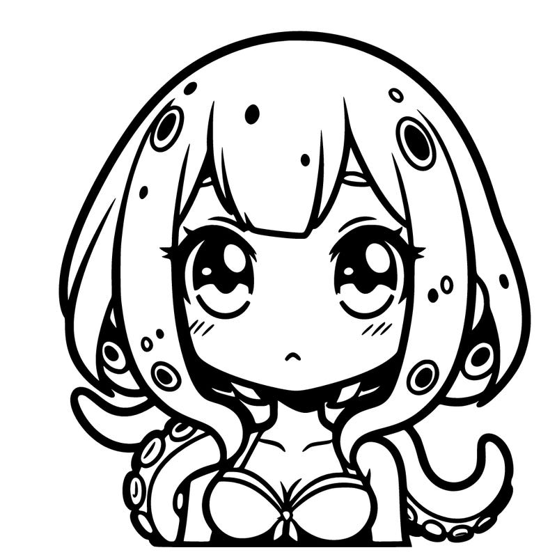 anime girl, tentacle-haired, with a short top and small eyebrows