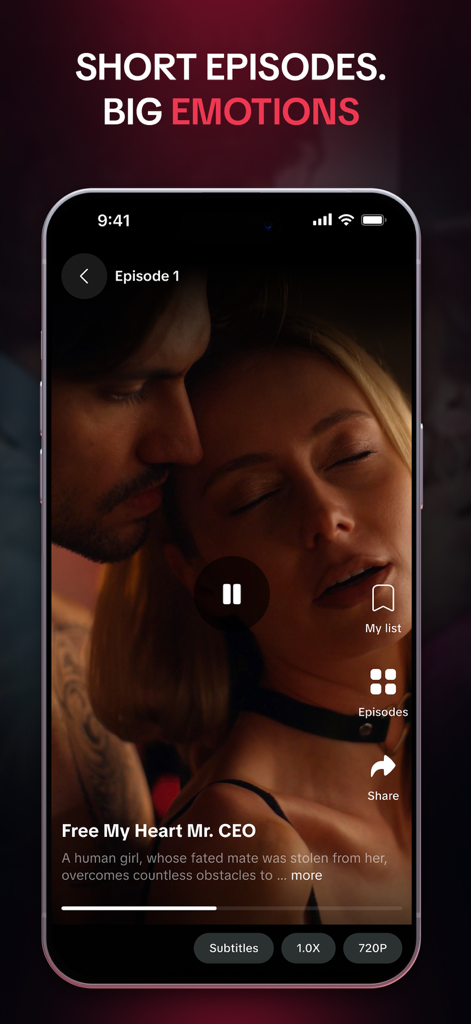 CherryShort: Short Dramas - CherryShort app vertical video player showing a romantic drama episode titled Free My Heart Mr CEO