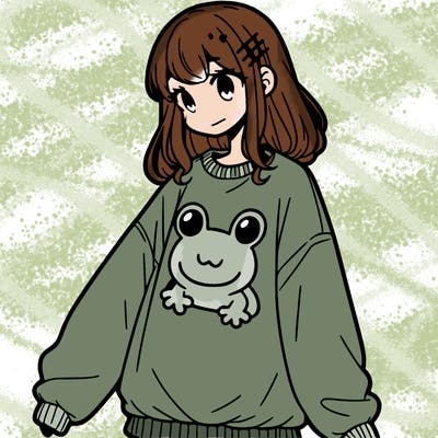 girl wearing frogging sweatshirt