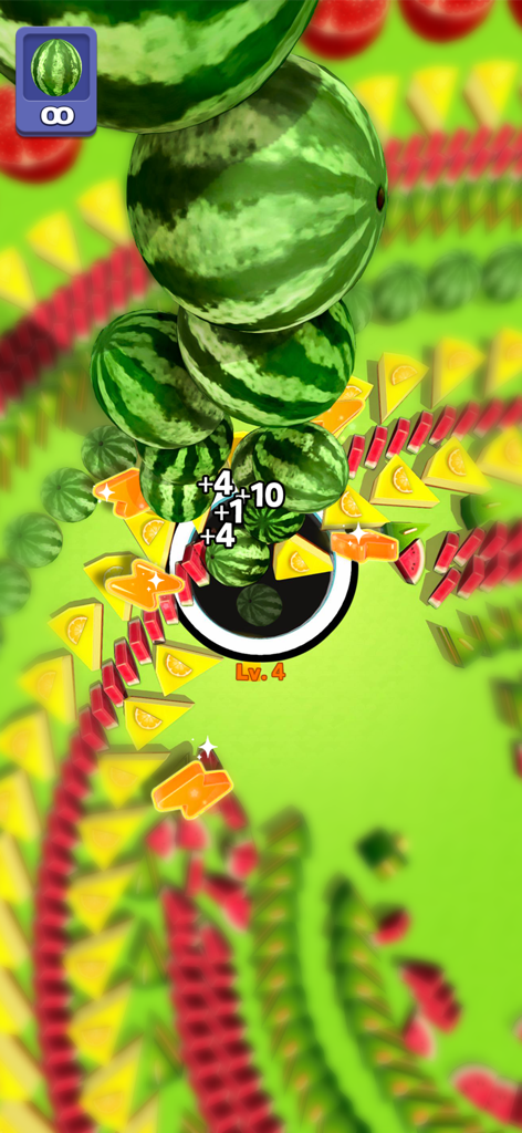 All in Hole: Black Hole Games - 鮮やかなパズルレベルで、大きなスイカやカラフルなフルーツのスライスを飲み込むブラックホール