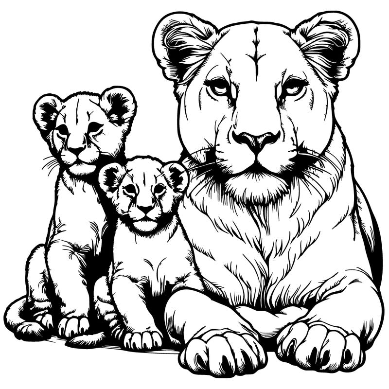 realistic lioness with two cubs