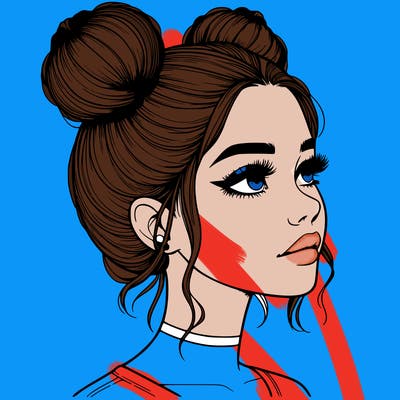 realistic girl with buns on the top of her head