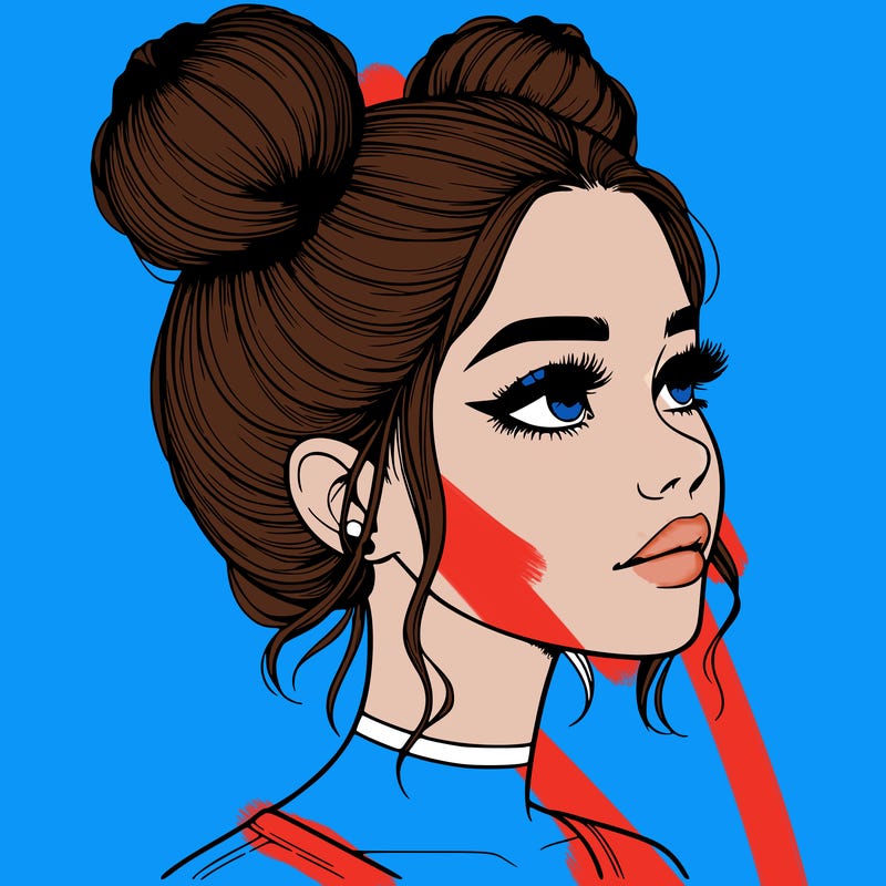 realistic girl with buns on the top of her head