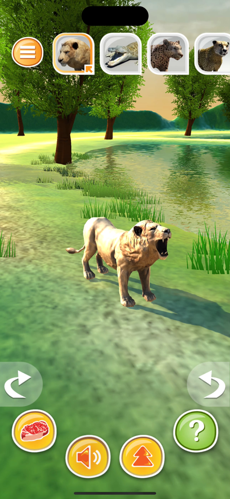Animal Simulator 3D-Predetors - A 3D lion roaring in a field near water in Animal Simulator 3D-Predators