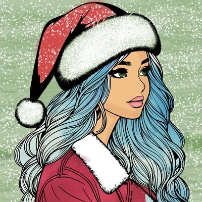 realistic girl in santa hat