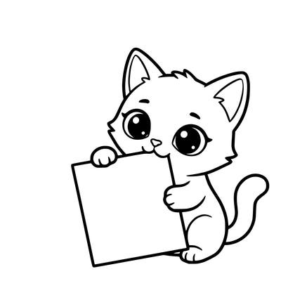 a small cat with a blank sheet of paper in its hand. the cat is sooooooo cute!