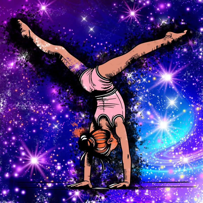 realistic gymnastic hand stand girl in four splits
