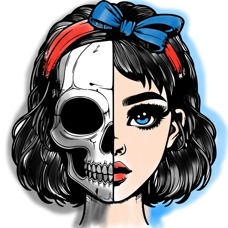 realistic girl with half skull mask