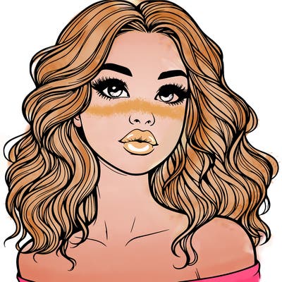 realistic girl with wavy hair and lips