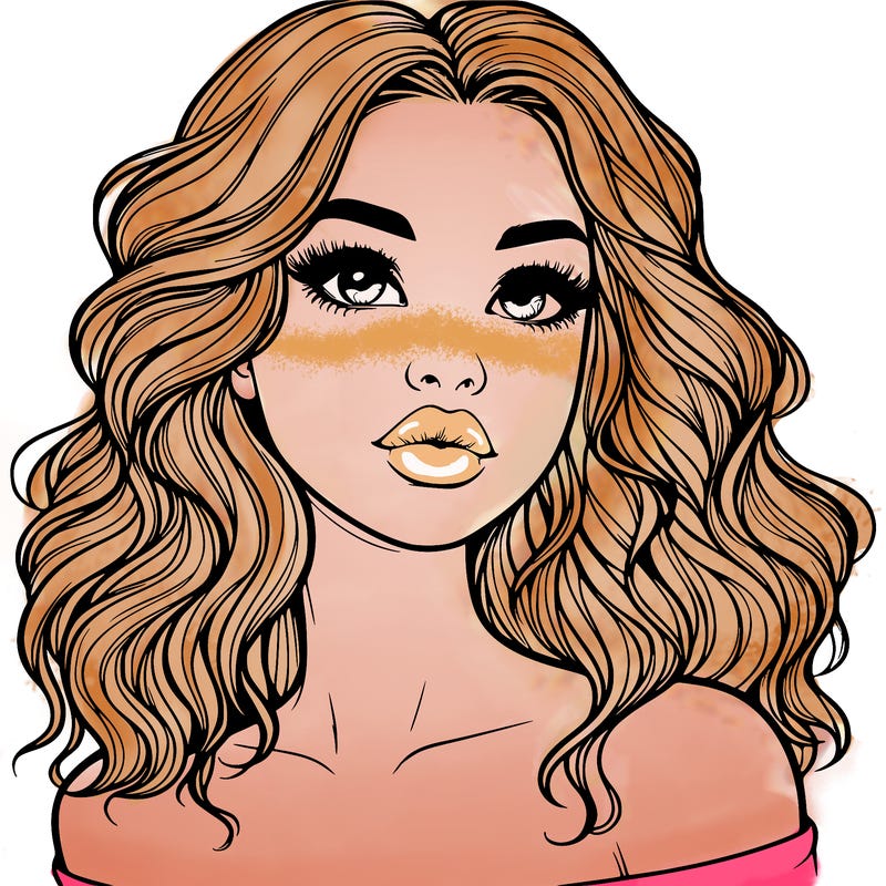 realistic girl with wavy hair and lips