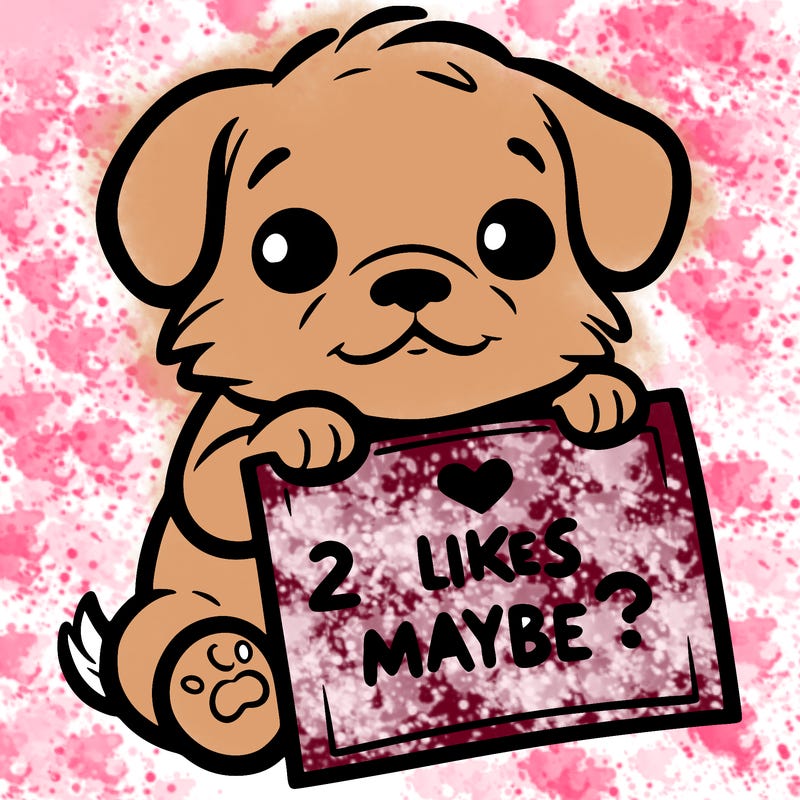 a puppy holding a sign that says 2 likes maybe?