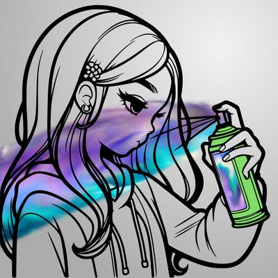 a realistic girl spray painting