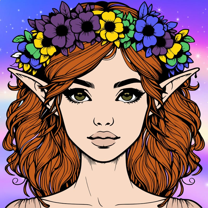 realistic female elf with flower crown