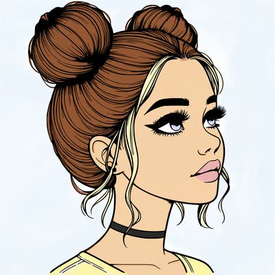 realistic girl with buns on the top of her head