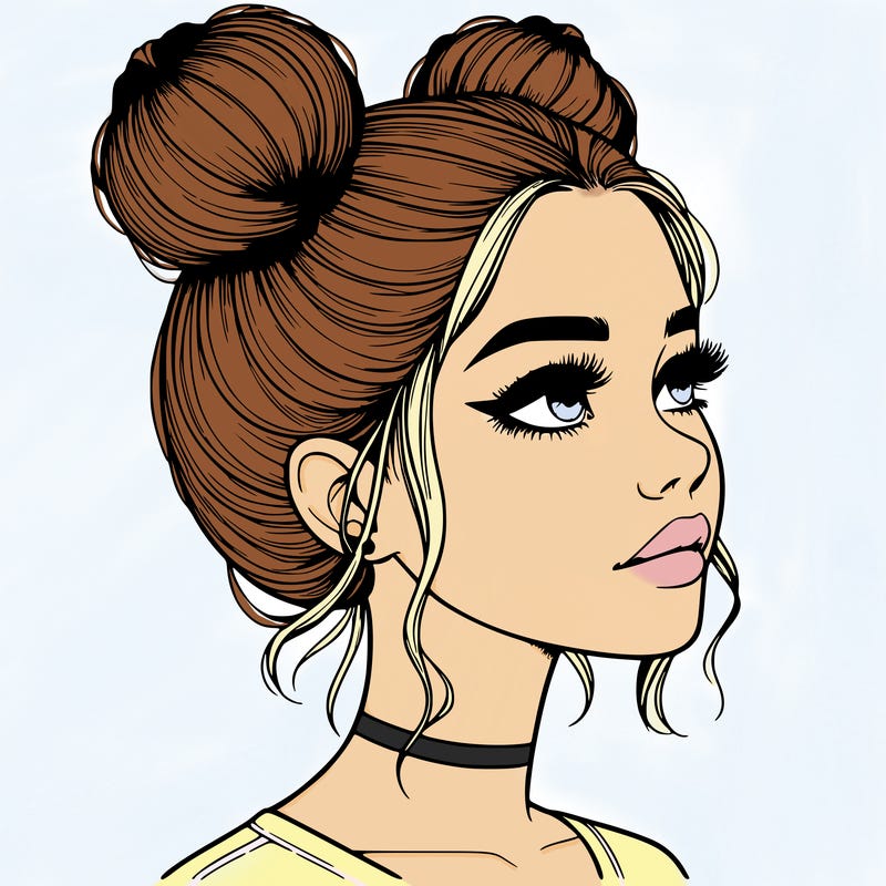 realistic girl with buns on the top of her head